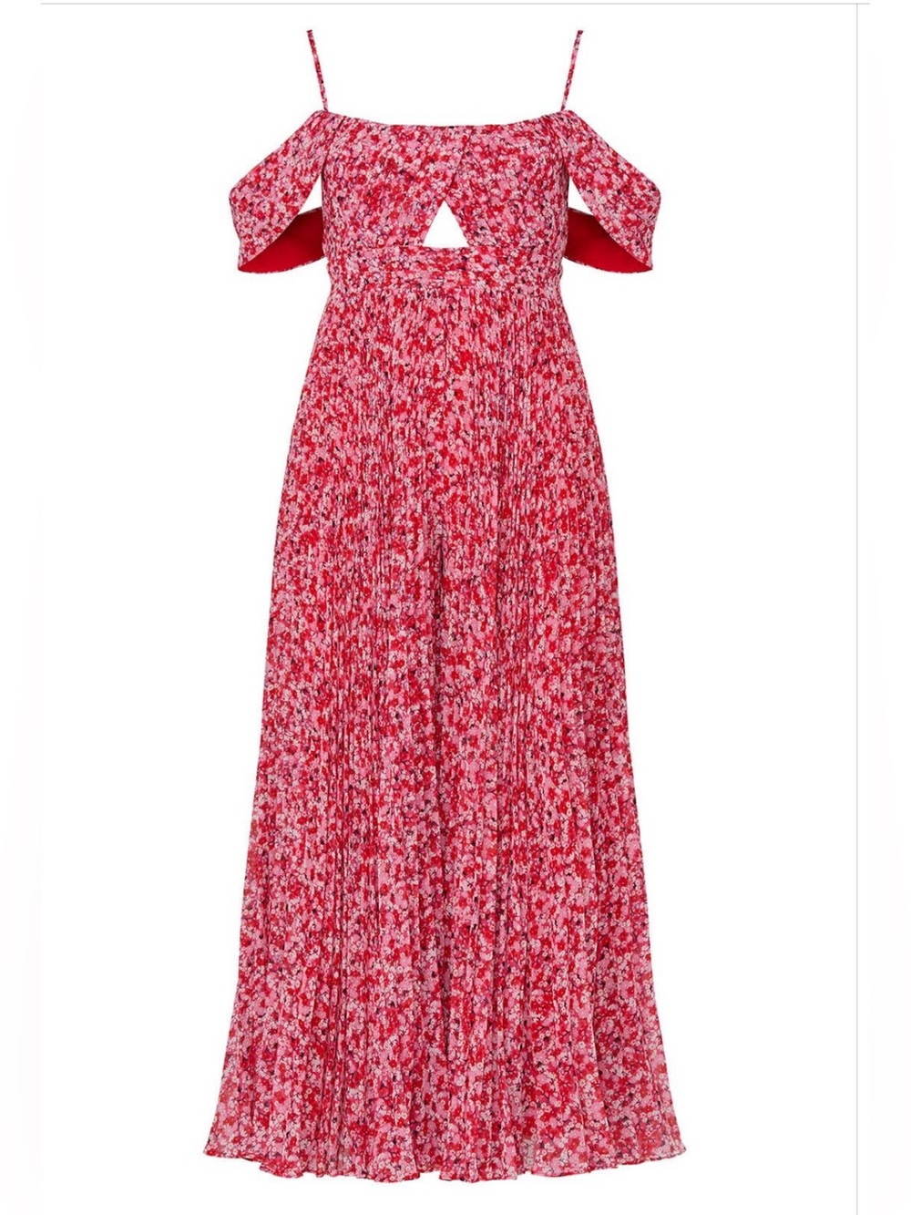 Fame and Partners~Red Floral Maxi Jumpsuit with Cold-Shoulder & Cutout~Sz 4~$329